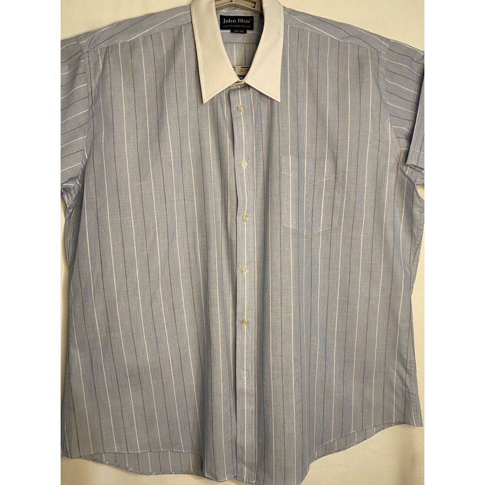 Men's Short Sleeve John Blair Size 17 1/2‎ Soft Blue Stripe